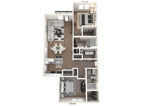 Floor plan for 2 beds, 2 baths, 1094 sqft